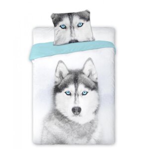 Originální bílé ložní povlečení s motivem HUSKY 2 části: 1ks 160 cmx200 + 1ks 70 cmx80