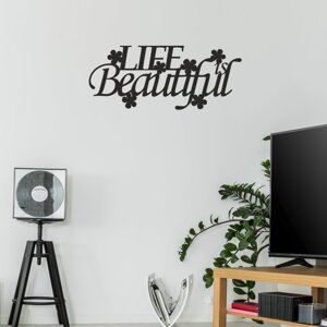Nápis na stěnu Life is beautiful  21 x 50 cm tmavě zelená