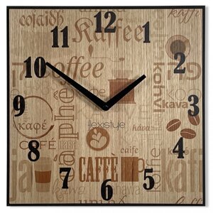Dřevěné hodiny s nápisy coffe
