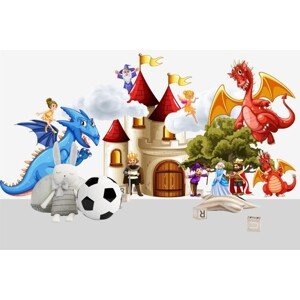 Samolepka na zeď pro děti draci na hradě 60 x 120 cm