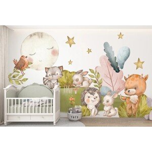Nálepka na zeď pro děti roztomilá zvířátka na louce 60 x 120 cm