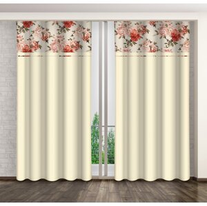 Elegantní béžový závěs s potiskem barevných květin Šířka: 160 cm | Délka: 250 cm