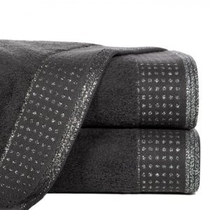 Osuška v černé barvě s lemem zdobeným puntíky a lesklou lurexovou nití Šířka: 70 cm | Délka: 140 cm