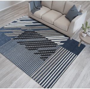 Designový koberec v modré barvě s pruhy Šířka: 80 cm | Délka: 150 cm