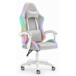 Herní židle HC-1000 Šedo-bílá LED RGB látka