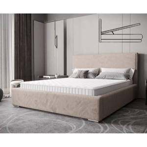 Nadčasová čalouněná postel v minimalistickém designu béžová 180 x 200 cm s úložným prostorem