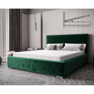 Nadčasová čalouněná postel v minimalistickém designu v zelené barvě 180 x 200 cm s úložným prostorem
