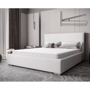 Nadčasová čalouněná postel v minimalistickém designu v bílé barvě 180 x 200 cm s úložným prostorem