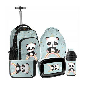 Školní taška na kolečkách - Merry Panda 5dílná sada
