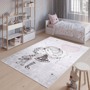 Dětský růžový koberec s holčičkou s balónkem Šířka: 80 cm | Délka: 150 cm