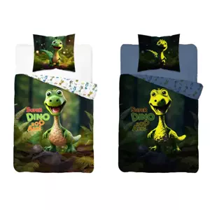 Bavlněné povlečení svítící ve tmě - motiv dinosaura 2 části: 1 ks 140x200 + 1 ks 70x80