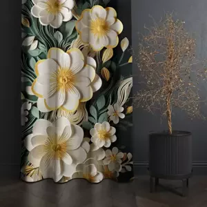 Dekorativní závěs černý s výraznými bílými květy Šířka: 160 cm | Délka: 250 cm