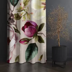 Dekorativní závěs krémový s květy magnólie Šířka: 160 cm | Délka: 250 cm