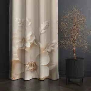 Dekorativní závěs krémový s květinovým vzorem Šířka: 160 cm | Délka: 250 cm