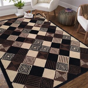 Koberec ALFA se čtvercovým geometrickým vzorem - hnědý Šířka: 40 cm | Délka: 60 cm