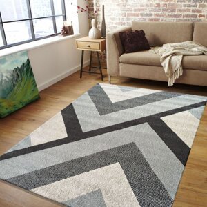 Moderní koberec s geometrickými vzory v šedých barvách Šířka: 80 cm | Délka: 150 cm