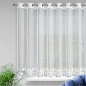 Vzdušná záclona s vyšívaným květinovým vzorem na kruhy Šírka: 300 cm | Dĺžka: 150 cm