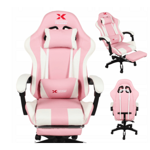 Herní židle Xgaming s podnožkou - růžová a bílá