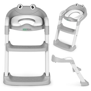 Dětské sedátko na toaletu ECOTOYS šedé se schůdky a žebříkem