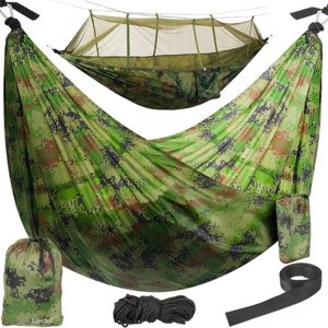 Turistická houpací síť s moskytiérou SANTIAGO ARMY - 260 × 140 cm