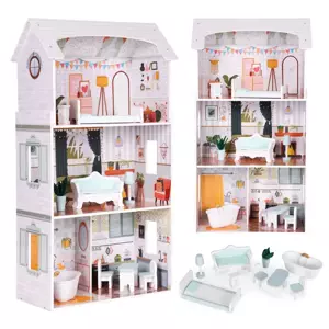 Dřevěný domeček pro panenky ALICE - 3 patra + nábytek