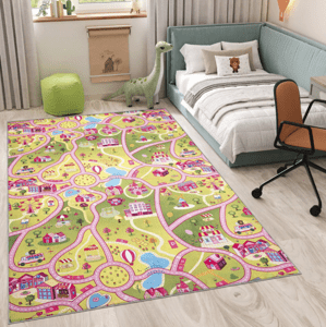 Dětský koberec FLANNEL - růžová autodráha Šířka: 120 cm | Délka: 170 cm