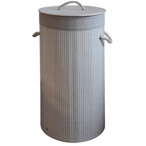 Kulatý bambusový koš na prádlo - 60 l  Bílá