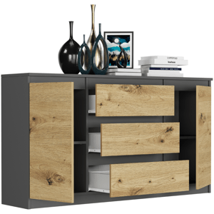 Prostorná komoda R-140-S3 - různé barevné varianty antracit mix artisan