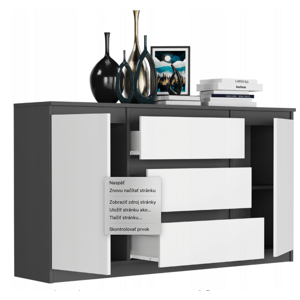 Prostorná komoda R-140-S3 - různé barevné varianty antracit mix biela